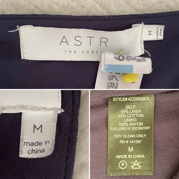 ASTR The Label Womens Sz M Linen Shift Dress Navy Blue V-Neck Sundress Lace Trim - Picture 2 of 9